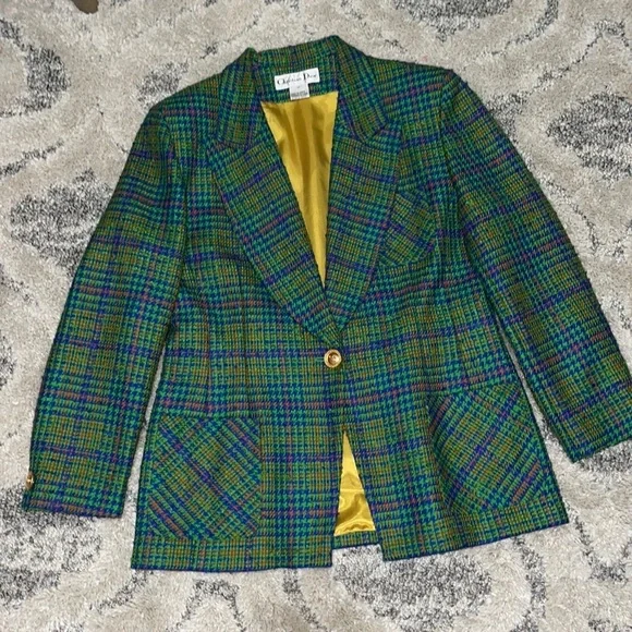 🎉🎉HOST PIC🎉🎊Vintage Christian Dior Tweed Houndstooth MultiColor Blazer🔥NWOT - Picture 4 of 13